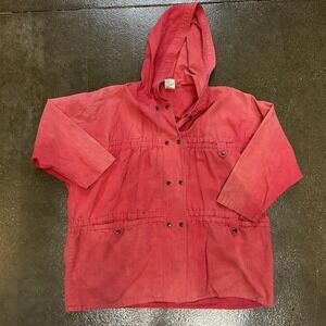 Vintage Aspen Jacket Womens Medium Red Hooded Anorak Snap Front Cotton 90s